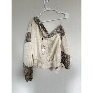 Nwt Gimmick Off Shoulder Side Tie Loose Fit Boho Top Linen Blend Lagenlook Sz S